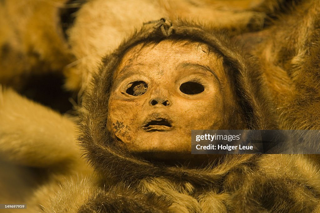 Qilakitsoq mummy child in Greenland National Museum.