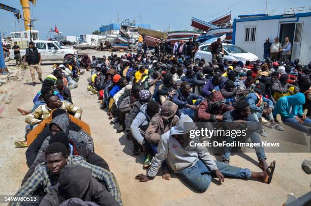 Irregular migrants during an operation carried out by the Tunisian National Guard against African irregular migrants who want to reach Europe...