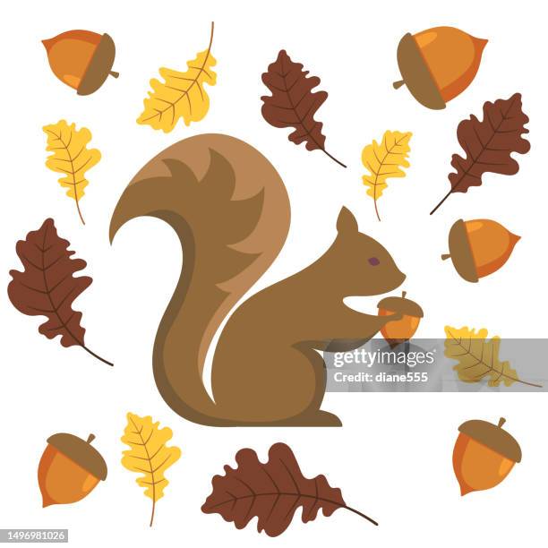 eichhörnchen-herbst- &; herbstelement - squirrel stock-grafiken, -clipart, -cartoons und -symbole