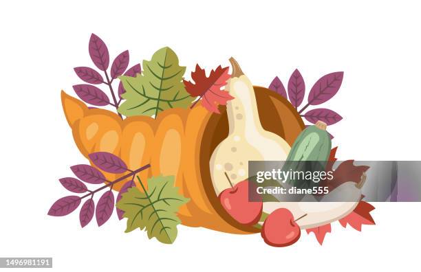 ilustrações, clipart, desenhos animados e ícones de cornucópia outono & elemento outono - cornucópia