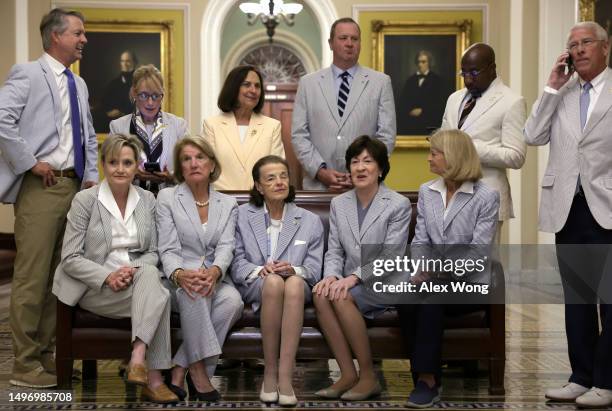 Front row L-R, U.S. Sen. Cindy Hyde-Smith , Sen. Shelley Moore Capito , Sen. Dianne Feinstein , Sen. Susan Collins , and Sen. Lisa Murkowski , back...