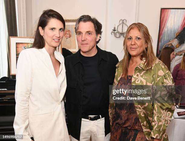 Davina Catt, Alexander Newley and Azzi Glasser attend the launch of new book "Divining The Human: The Art Of Alexander Newley" at Ognisko Polskie -...