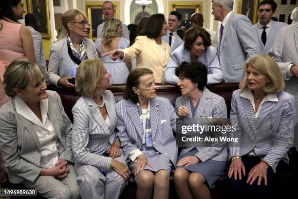 Front row L-R, U.S. Sen. Cindy Hyde-Smith , Sen. Shelley Moore Capito , Sen. Dianne Feinstein , Sen. Susan Collins , and Sen. Lisa Murkowski wait to...