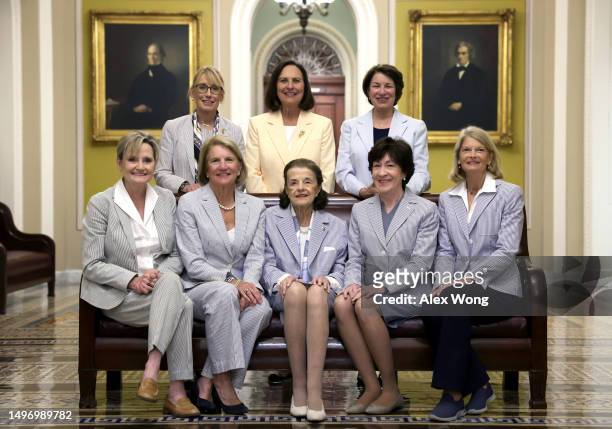 Front row L-R, U.S. Sen. Cindy Hyde-Smith , Sen. Shelley Moore Capito , Sen. Dianne Feinstein , Sen. Susan Collins , and Sen. Lisa Murkowski , back...
