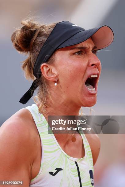 Beatriz Haddad Maia of Brazil celebrates a point against Iga Swiatek of Poland during the Women's Singles Semi-Final match on Day Twelve of the 2023...