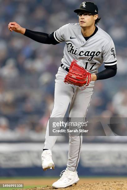 Joe Kelly of the Chicago White Sox pitches during the seventh inning against the New York Yankees at Yankee Stadium on June 06, 2023 in the Bronx...