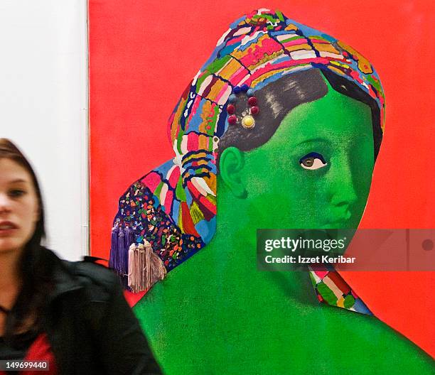 artwork on display at pompidou centre. - centre pompidou stock pictures, royalty-free photos & images