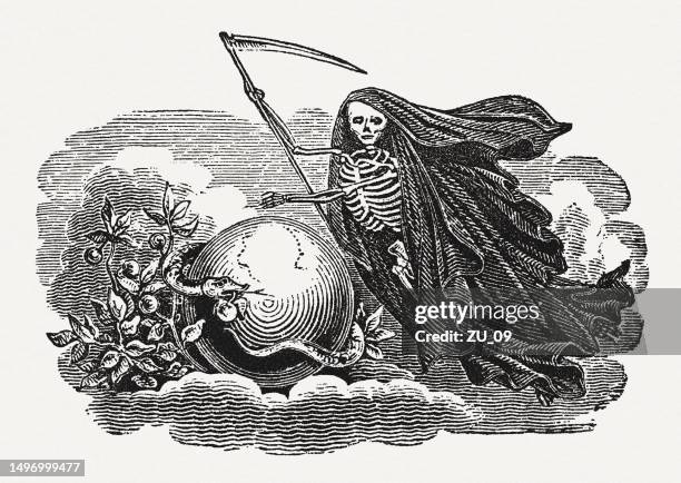 the death, wood engraving, published in 1835 - woodcut stock illustrations