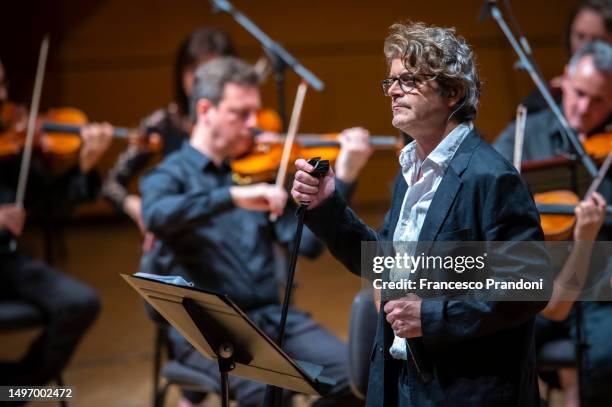 Samuele Bersani and the Orchestra I Pomeriggi Musicali perform at Teatro dal Verme on June 08, 2023 in Milan, Italy.