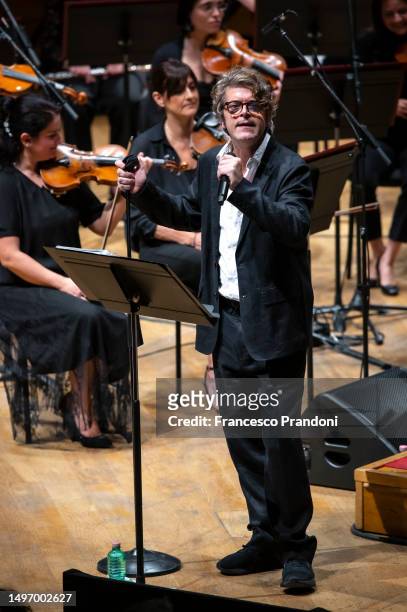 Samuele Bersani and I Pomeriggi Musicali Orchestra perform at Teatro dal Verme on June 08, 2023 in Milan, Italy.