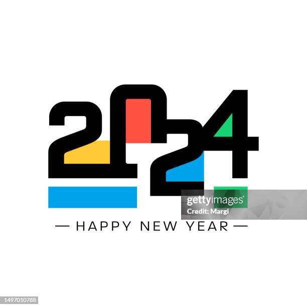 happy new year 2024 text design - new year's day stock illustrations