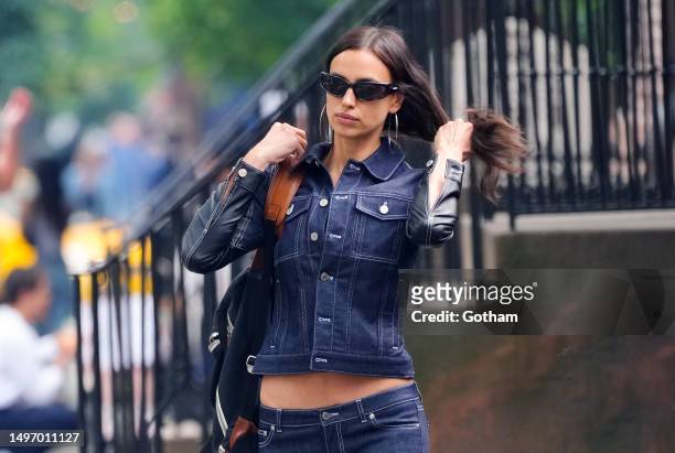 Irina Shayk out and about on June 08, 2023 in New York City.