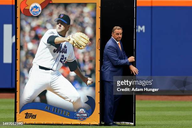 Al Leiter former New York Mets is introduced during the Mets' Hall of Fame induction ceremony before a game against the Toronto Blue Jays at Citi...