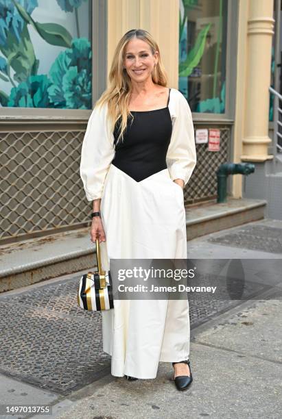 Sarah Jessica Parker visits the "Sex and the City" 25th Anniversary Exhibition in Manhattan on June 08, 2023 in New York City.