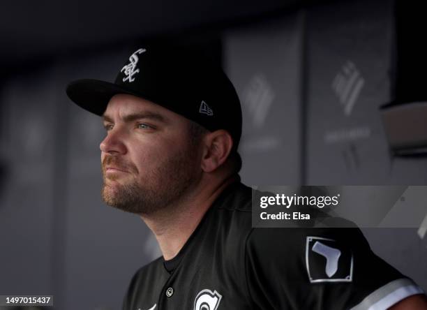 Liam Hendriks of the Chicago White Sox looks on from the dugout before game one of a double header against the New York Yankees at Yankee Stadium on...