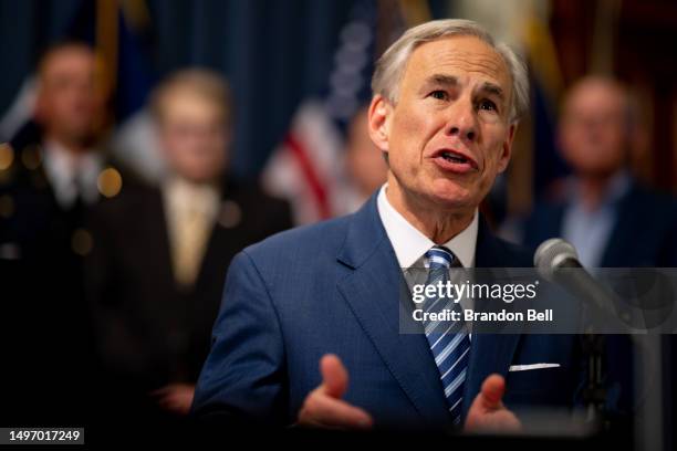 Texas Gov. Greg Abbott speaks during a news conference at the Texas State Capitol on June 08, 2023 in Austin, Texas. Gov. Abbott and Texas Department...