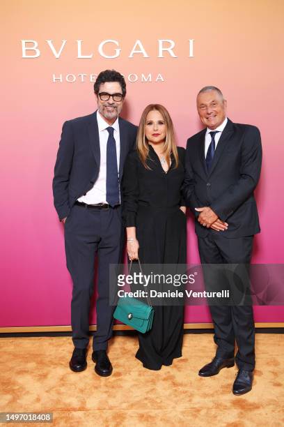 Alessandro Gassmann, Sabrina Knaflitz and Jean-Christophe Babin attend the Bulgari Hotel Roma opening event at Bulgari Hotel Rome on June 08, 2023 in...