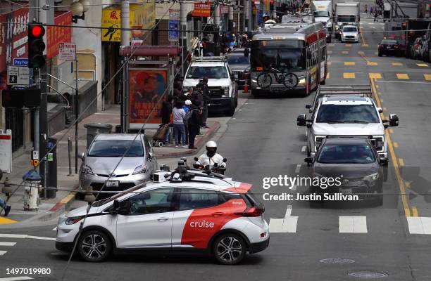 Chevrolet Cruise autonomous vehicle with a driver moves through an intersection on June 08, 2023 in San Francisco, California. Autonomous vehicle...