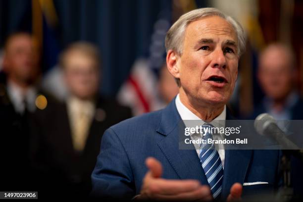 Texas Gov. Greg Abbott speaks at a news conference in the state Capitol on June 08, 2023 in Austin, Texas. Abbott and Texas Department of Public...