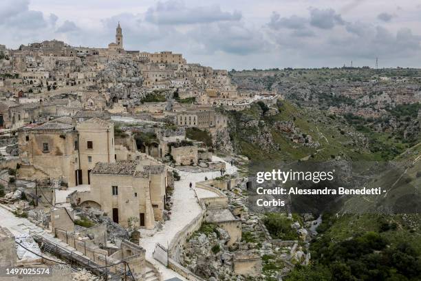 The town of Matera is seen from the Sasso Caveoso, on May 09, 2023 in Matera, Italy. The Sassi of Matera are two districts Sasso Caveoso and Sasso...