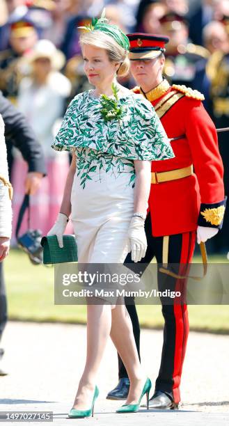 Queen Mathilde of Belgium attends the annual Founder's Day Parade at the Royal Hospital Chelsea on June 8, 2023 in London, England. Founder's Day...