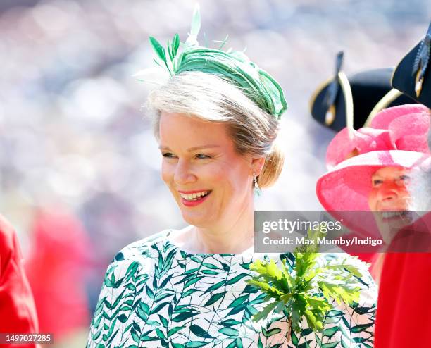 Queen Mathilde of Belgium attends the annual Founder's Day Parade at the Royal Hospital Chelsea on June 8, 2023 in London, England. Founder's Day...