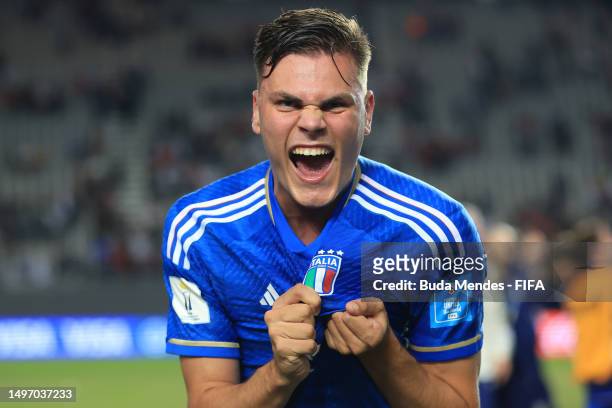 Filippo Fiumano of Italy celebrate following the team's victory in the FIFA U-20 World Cup Argentina 2023 Semi Finals match between Italy and Korea...