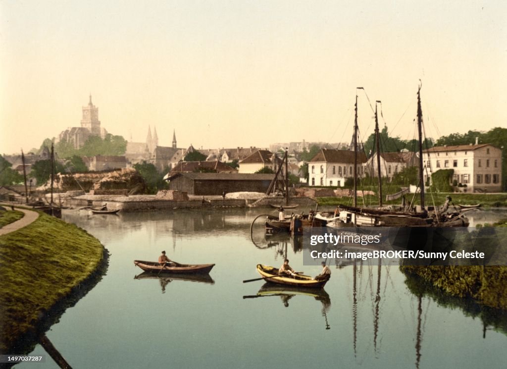 City and harbour of Kleve, North Rhine-Westphalia, Germany, Historic, digitally restored reproduction of a photochromic print from the 1890s