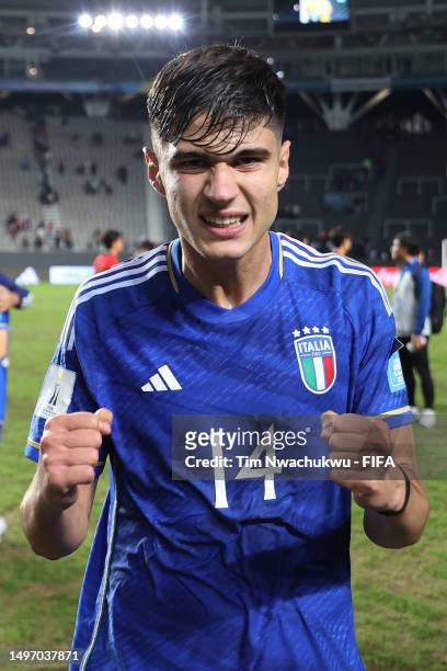 Gabriele Guarino of Italy celebrate following the team's victory in the FIFA U-20 World Cup Argentina 2023 Semi Finals match between Italy and Korea...