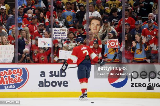 Radko Gudas of the Florida Panthers skates in warm-ups prior to Game Three of the 2023 NHL Stanley Cup Final against the Vegas Golden Knights at FLA...