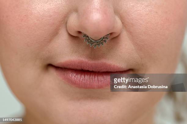 close up female face with out make up - nose ring stock pictures, royalty-free photos & images