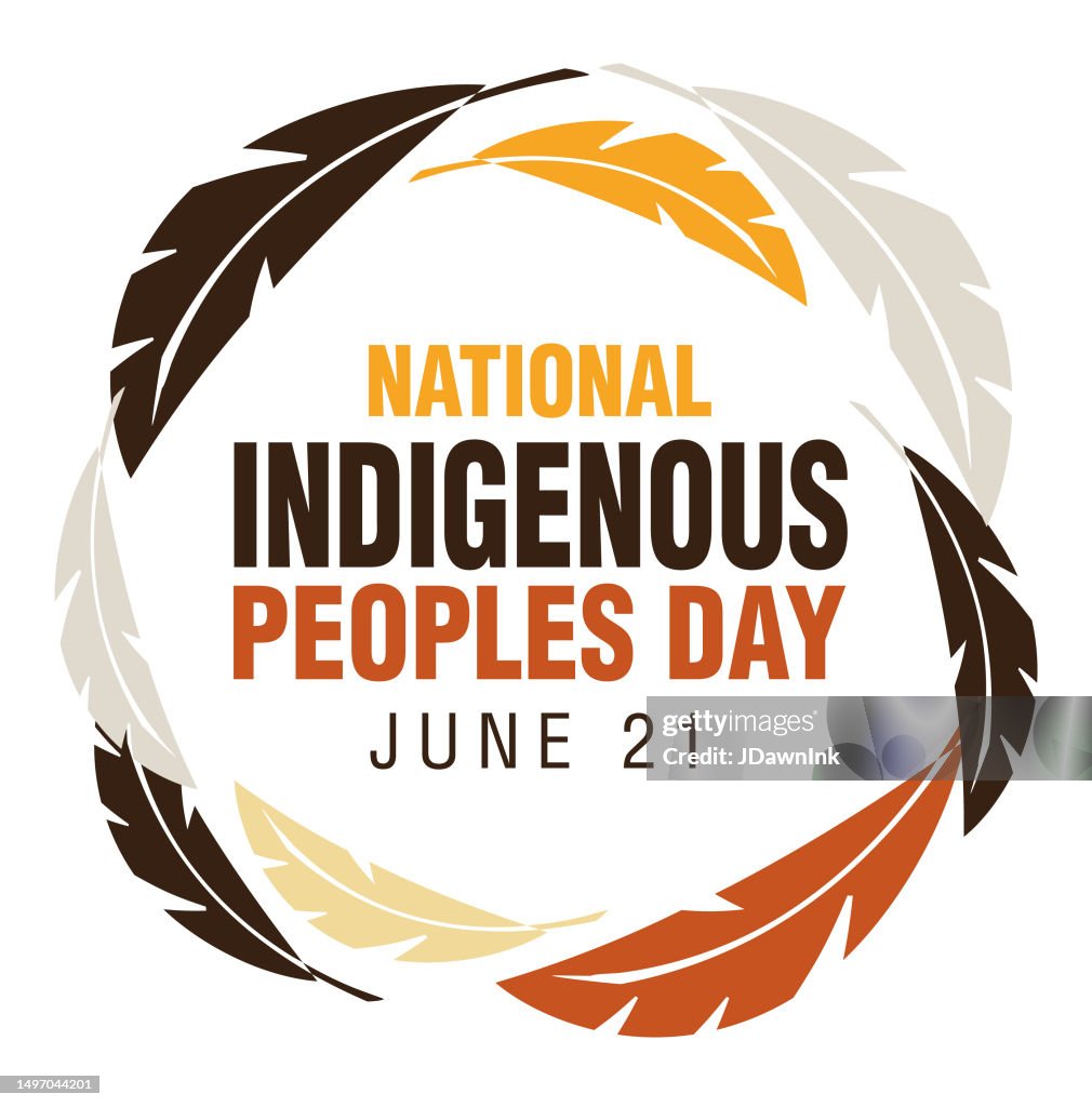 National Indigenous Peoples Day June 21 Celebration square poster with feathers on white background
