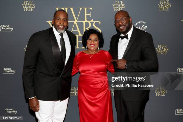 Kwame Kilpatrick, Alice Marie Johnson and Michael “Harry-O” Harris attend an event celebrating Alice Marie Johnson's 5 years of freedom and honoring...