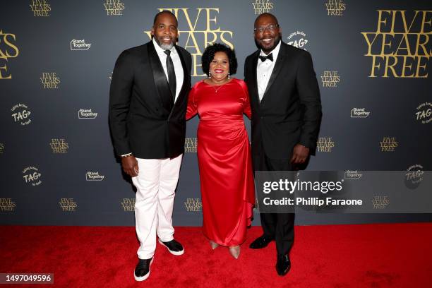 Kwame Kilpatrick, Alice Marie Johnson and Michael “Harry-O” Harris attend an event celebrating Alice Marie Johnson's 5 years of freedom and honoring...