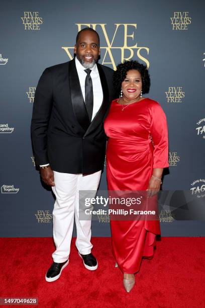 Kwame Kilpatrick and Alice Marie Johnson attend an event celebrating Alice Marie Johnson's 5 years of freedom and honoring Kim Kardashian on June 08,...