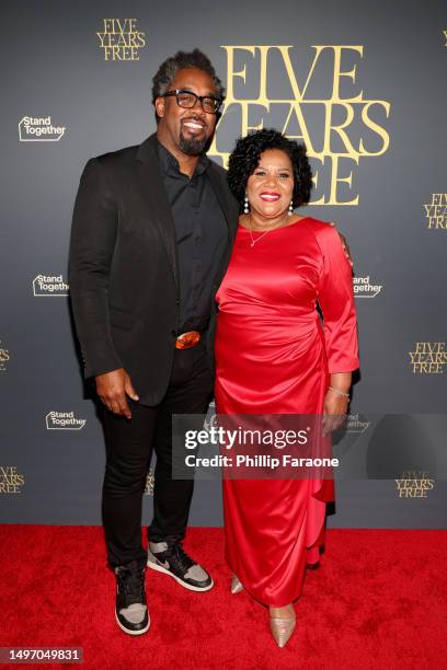 Dhani Jones and Alice Marie Johnson attend an event celebrating Alice Marie Johnson's 5 years of freedom and honoring Kim Kardashian on June 08, 2023...