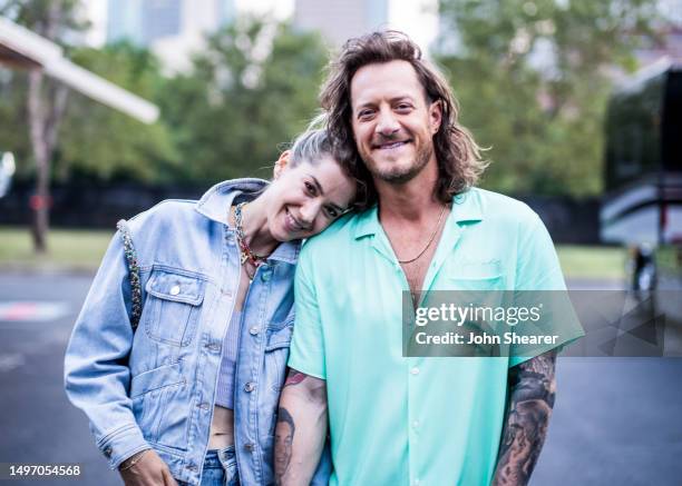 Hayley Hubbard and Tyler Hubbard attend night 1 of the 50th CMA Fest at Nissan Stadium on June 08, 2023 in Nashville, Tennessee.