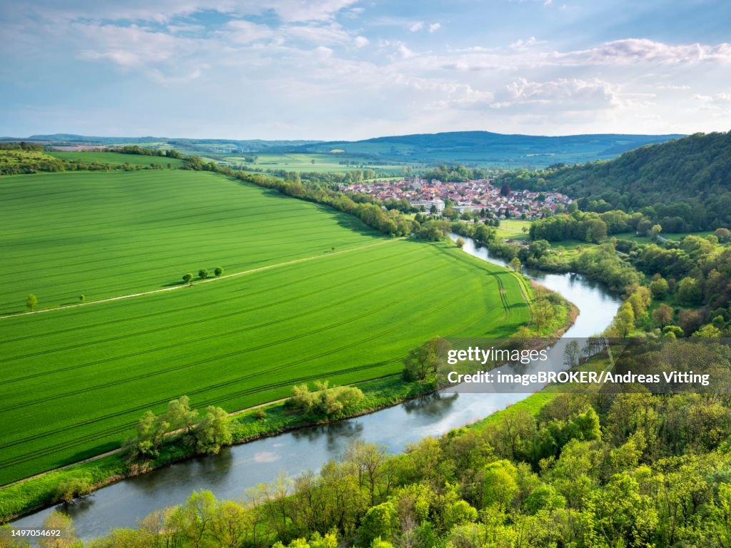 View Of The Werra River And The Town Of Creuzburg In The Werra Valley ...