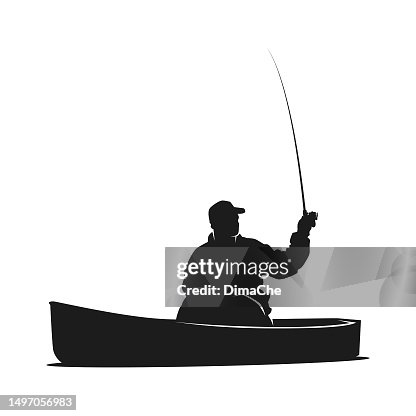 Fisherman with a fishing rod in a boat - cut out vector silhouette Fisherman with a fishing rod in a boat - cut out vector silhouette