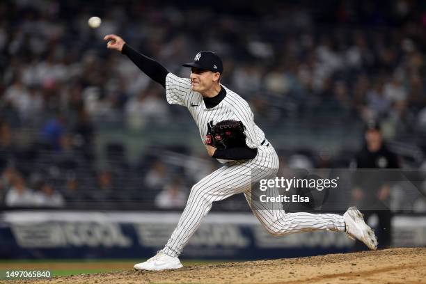 Ron Marinaccio of the New York Yankees delivers a pitch in the eighth inning against the Chicago White Sox during game two of a double header at...