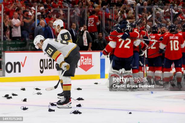 Brett Howden of the Vegas Golden Knights reacts after Carter Verhaeghe of the Florida Panthers scores the game-winning goal during the first overtime...