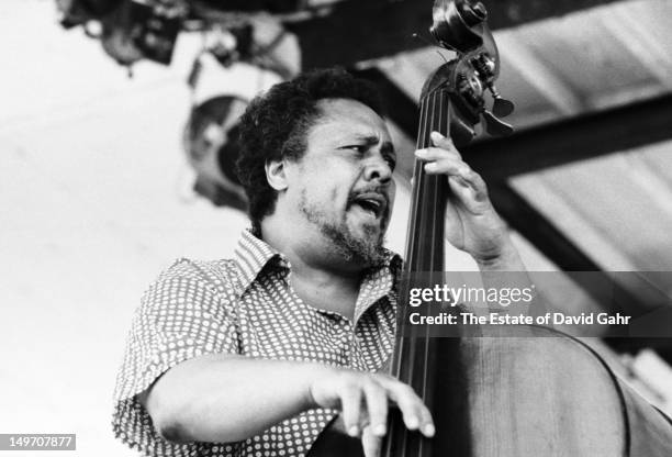 Bandleader, bassist, and composer Charles Mingus performs at the Newport Jazz Festival in July 1971 in Newport, Rhode Island.