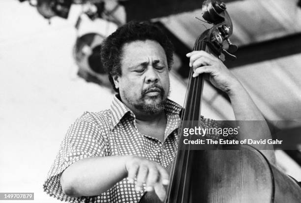 Bandleader, bassist, and composer Charles Mingus performs at the Newport Jazz Festival in July 1971 in Newport, Rhode Island.