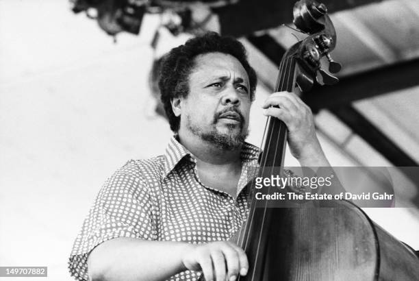 Bandleader, bassist, and composer Charles Mingus performs at the Newport Jazz Festival in July 1971 in Newport, Rhode Island.