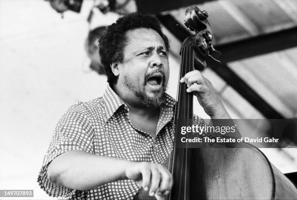 Bandleader, bassist, and composer Charles Mingus performs at the Newport Jazz Festival in July 1971 in Newport, Rhode Island.