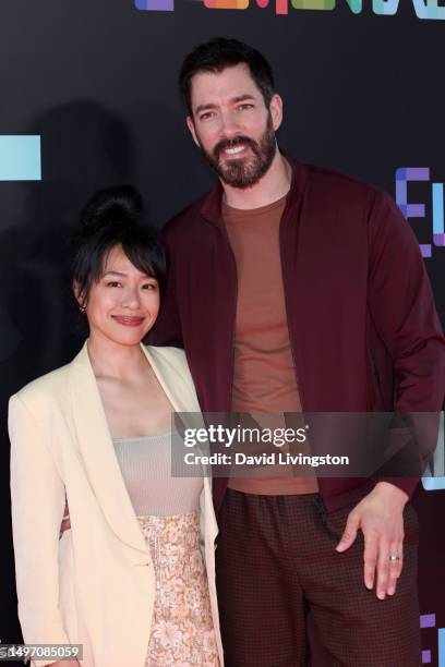 Linda Phan and Drew Scott attend the Los Angeles Premiere of Disney Pixar's "Elemental" at Academy Museum of Motion Pictures on June 08, 2023 in Los...