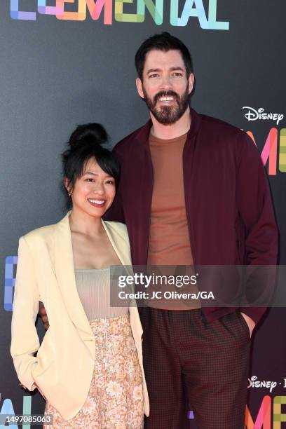 Linda Phan and Drew Scott attend the Los Angeles Premiere of Disney Pixar's "Elemental" at Academy Museum of Motion Pictures on June 08, 2023 in Los...