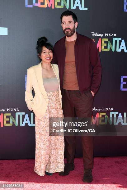 Linda Phan and Drew Scott attend the Los Angeles Premiere of Disney Pixar's "Elemental" at Academy Museum of Motion Pictures on June 08, 2023 in Los...