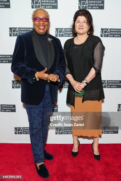Linda Harrison and Catherine Evans attend the American Federation Of Arts Spring Luncheon Featuring Interdisciplinary Conceptual Artist Sanford...