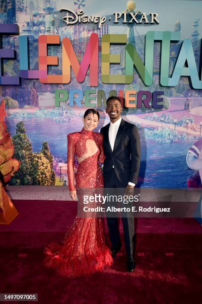 Leah Lewis and Mamoudou Athie attend the World Premiere of Disney and Pixar's feature film "Elemental" at Academy Museum of Motion Pictures in Los...